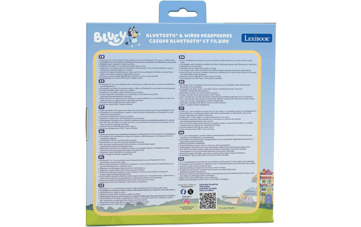 Lexibook Kinderkopfhörer – Kabel + BT, Blau/Weiss