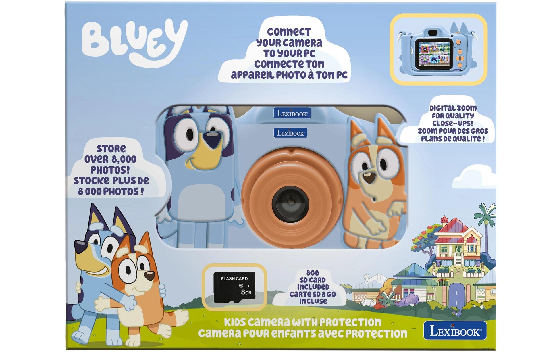 Lexibook BLUEY Kinderkamera mit Bluey-Schutz – Kompaktkamera, 40 MP, 1080p, hellblau