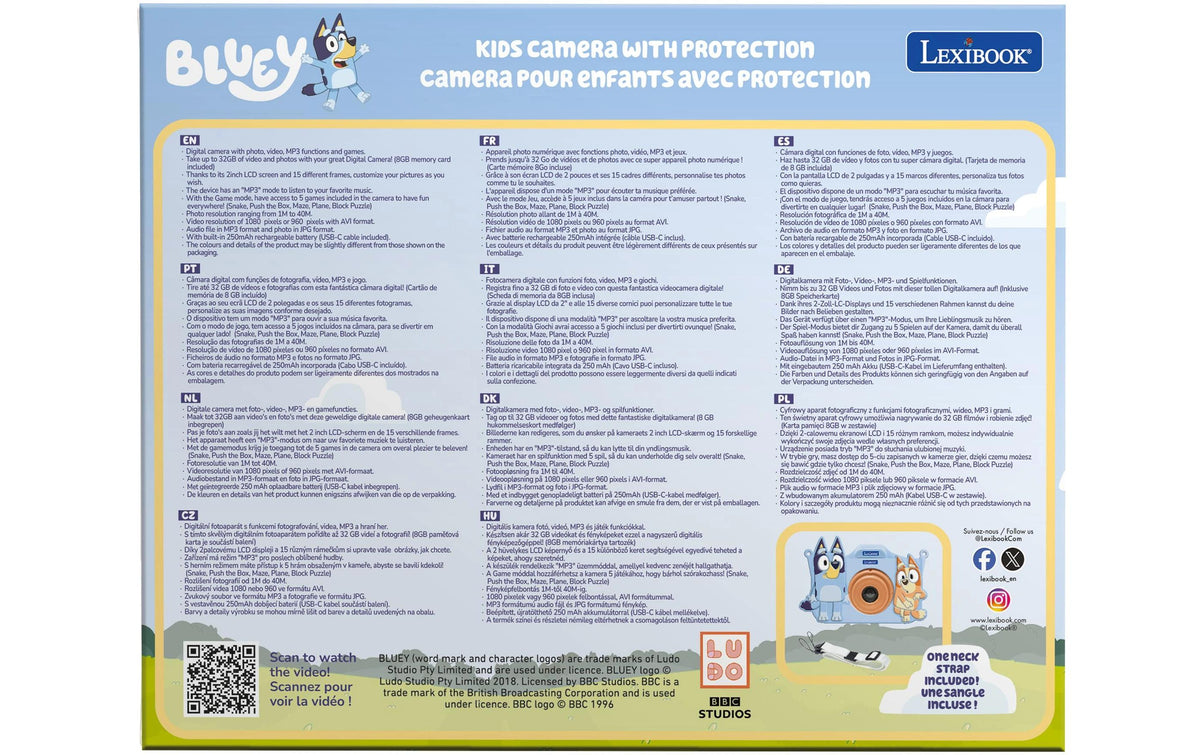 Lexibook BLUEY Kinderkamera mit Bluey-Schutz – Kompaktkamera, 40 MP, 1080p, hellblau