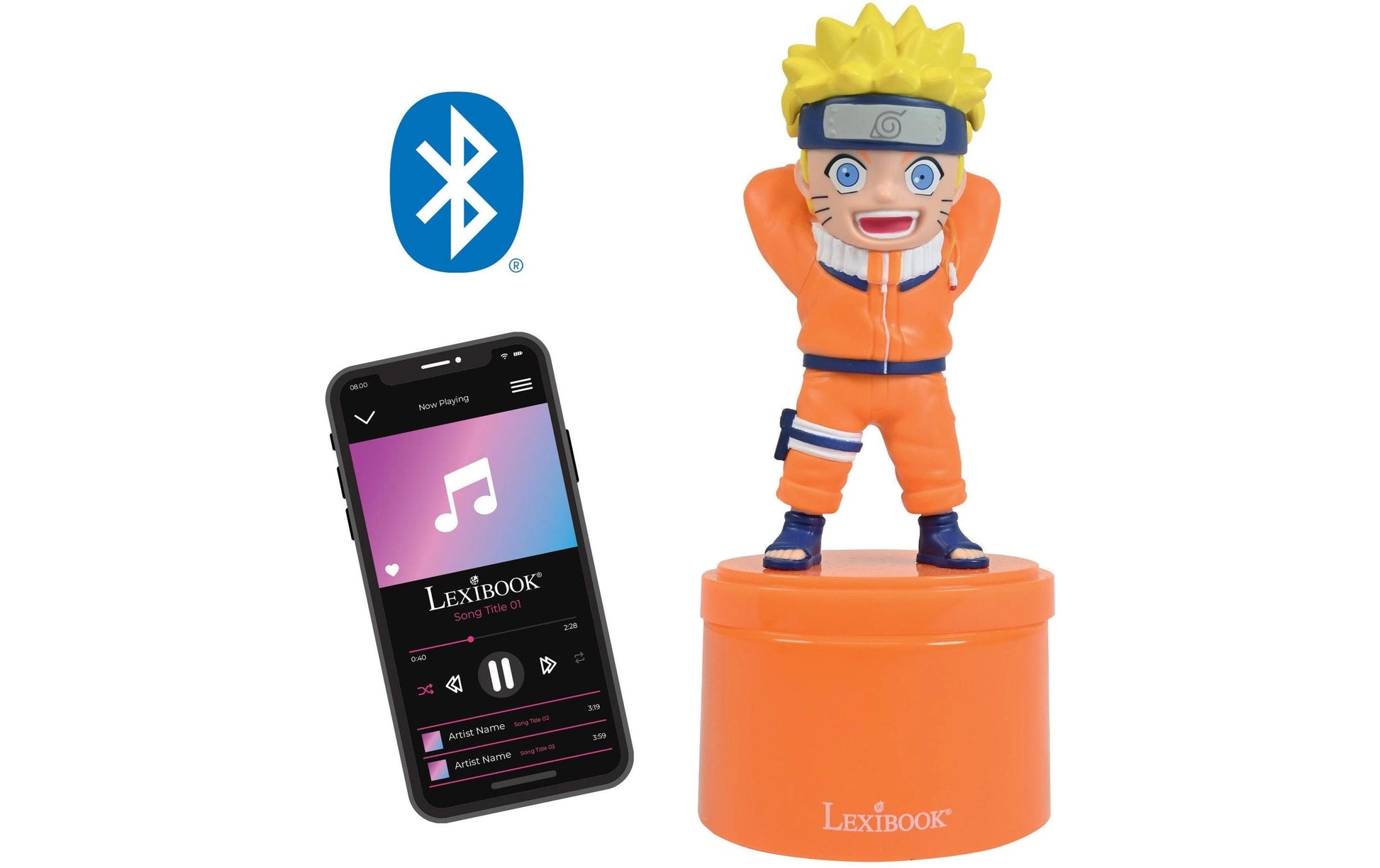 Lexibook Naruto – Bluetooth-Lautsprecher – Nachtlicht, Akkubetrieb, USB, Mehrfarbig/Orange