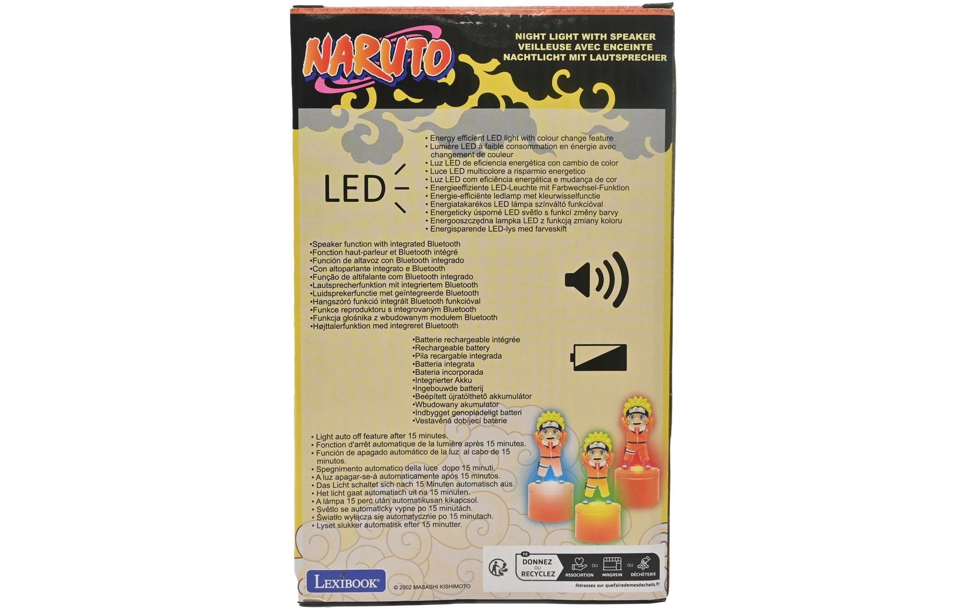 Lexibook Naruto – Bluetooth-Lautsprecher – Nachtlicht, Akkubetrieb, USB, Mehrfarbig/Orange