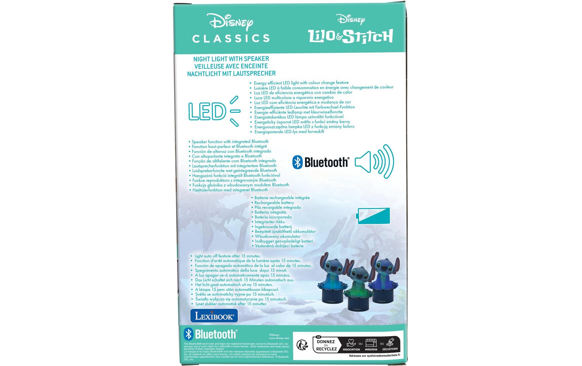 Lexibook Nachtlicht – mehrfarbig, Lautsprecher, Akku/USB – Blau