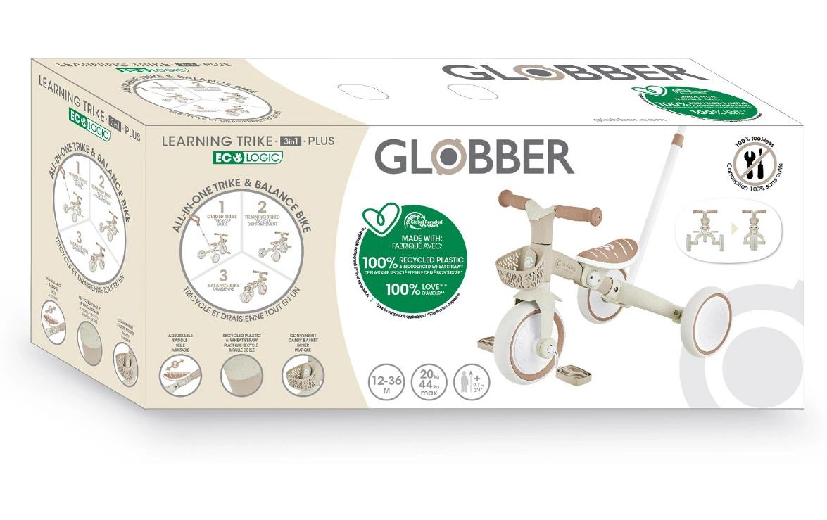 Globber Learning Trike 3-in-1 – Laufrad, Sitz höhenverstellbar, belastbar 20 kg – Ø 10" – ab 1 Jahr – Beige