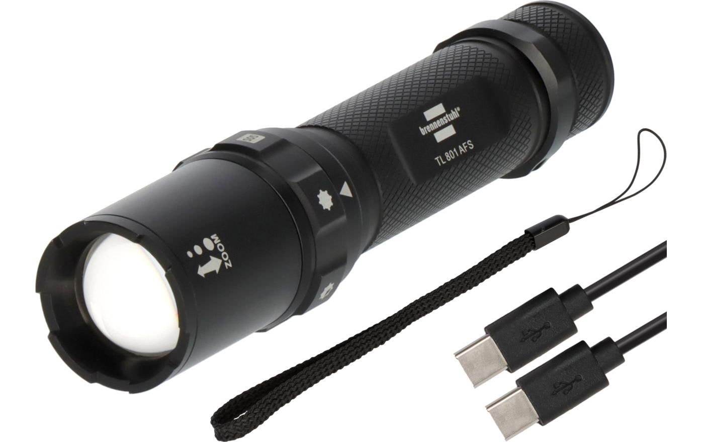 Brennenstuhl Taschenlampe TL 801 AFS – 800 lm, 230 m, IP44, Akku 400 mAh – Schwarz