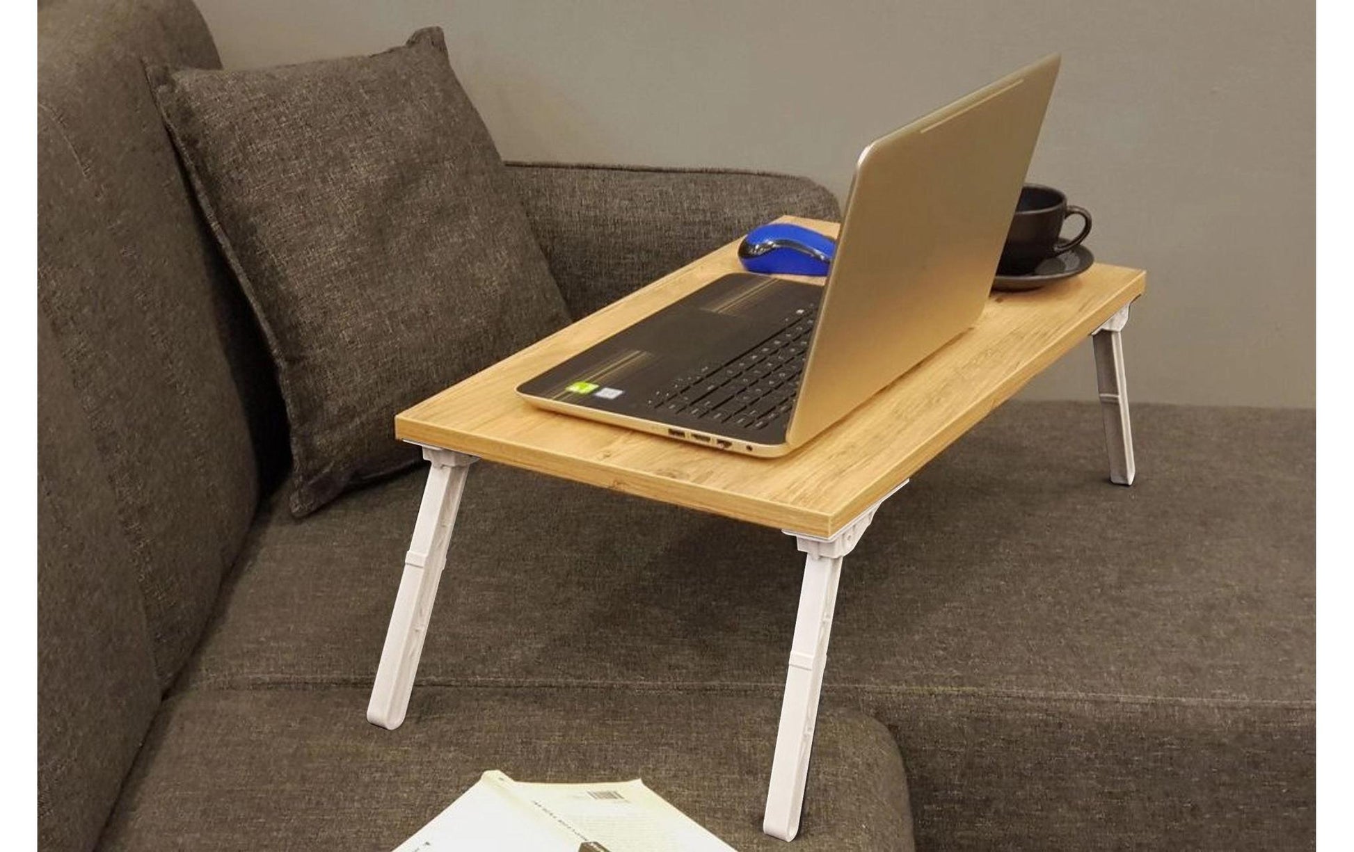 Woody Fashion Laptop-Ständer – bis 14" – aus Kiefernholz – Braun/Schwarz