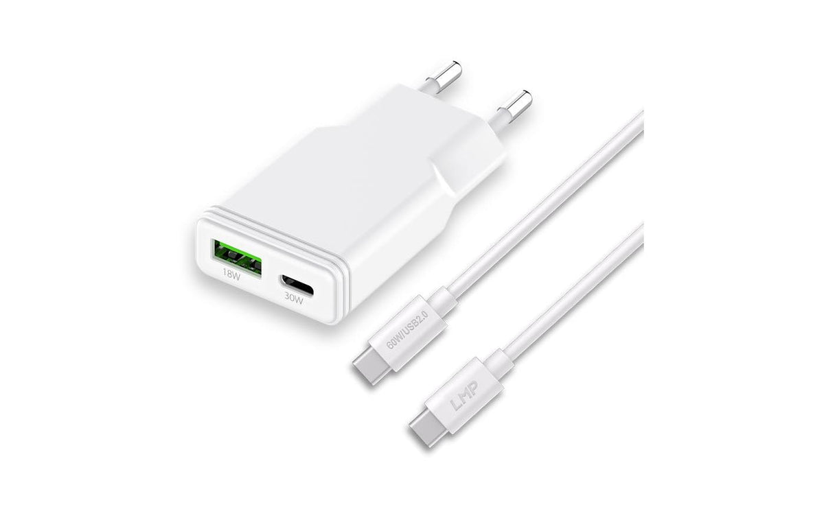 LMP Ultra Slim USB-Wandladegerät 30 W (USB-C) / 18 W (USB-A) – USB-C×1, USB-A×1 – Weiss