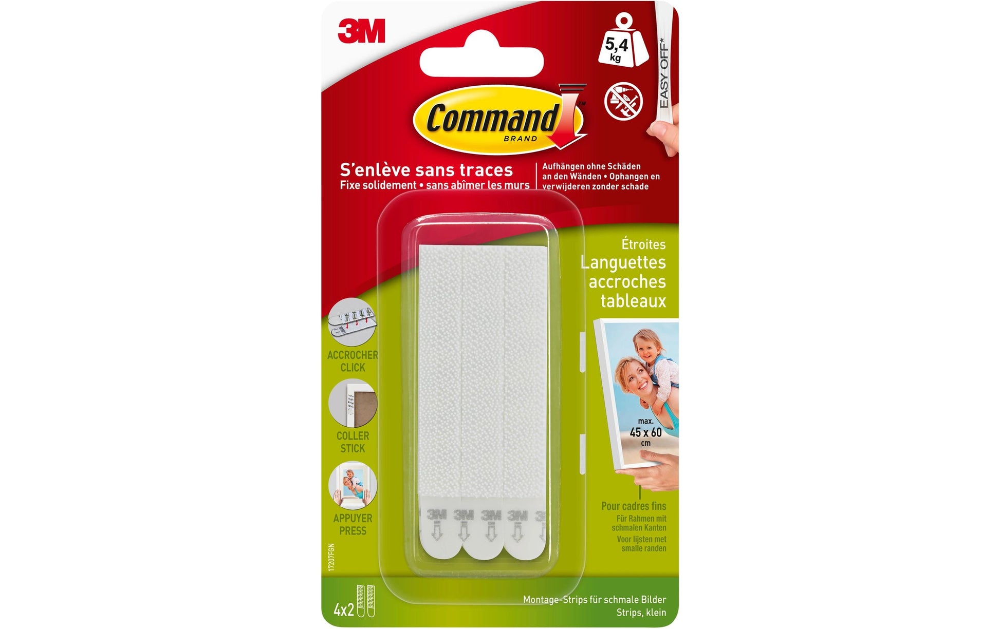 Command Montagestreifen – 98 × 12,5 mm, weiss, bis 5,4 kg, 8 Stk.