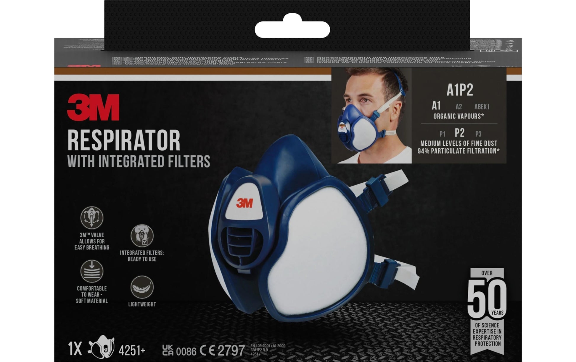 3M Atemschutzmaske A1/P2 – mit Ventil, Einheitsgrösse, Blau – 1 Stück