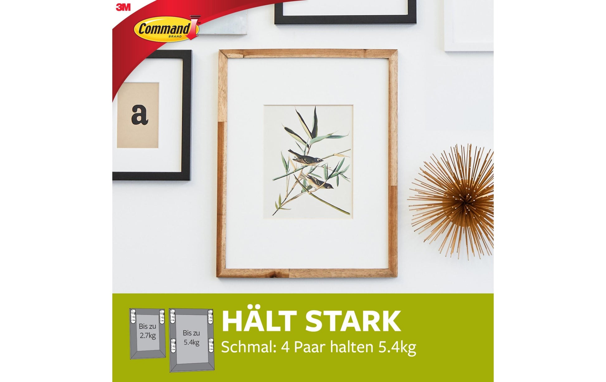 Command Montagestreifen – 98 × 12,5 mm, weiss, bis 5,4 kg, 8 Stk.