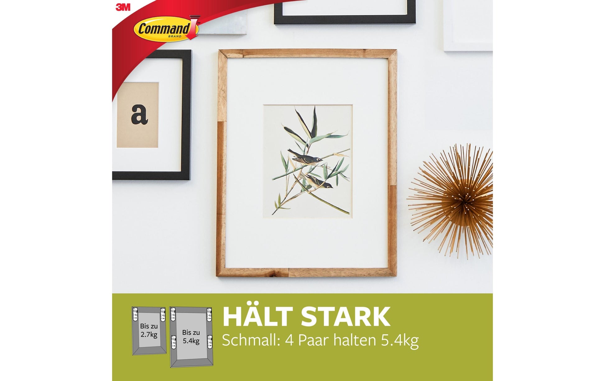 Command Montagestreifen – 98 × 12,5 mm, weiss, bis 5,4 kg, 8 Stk.