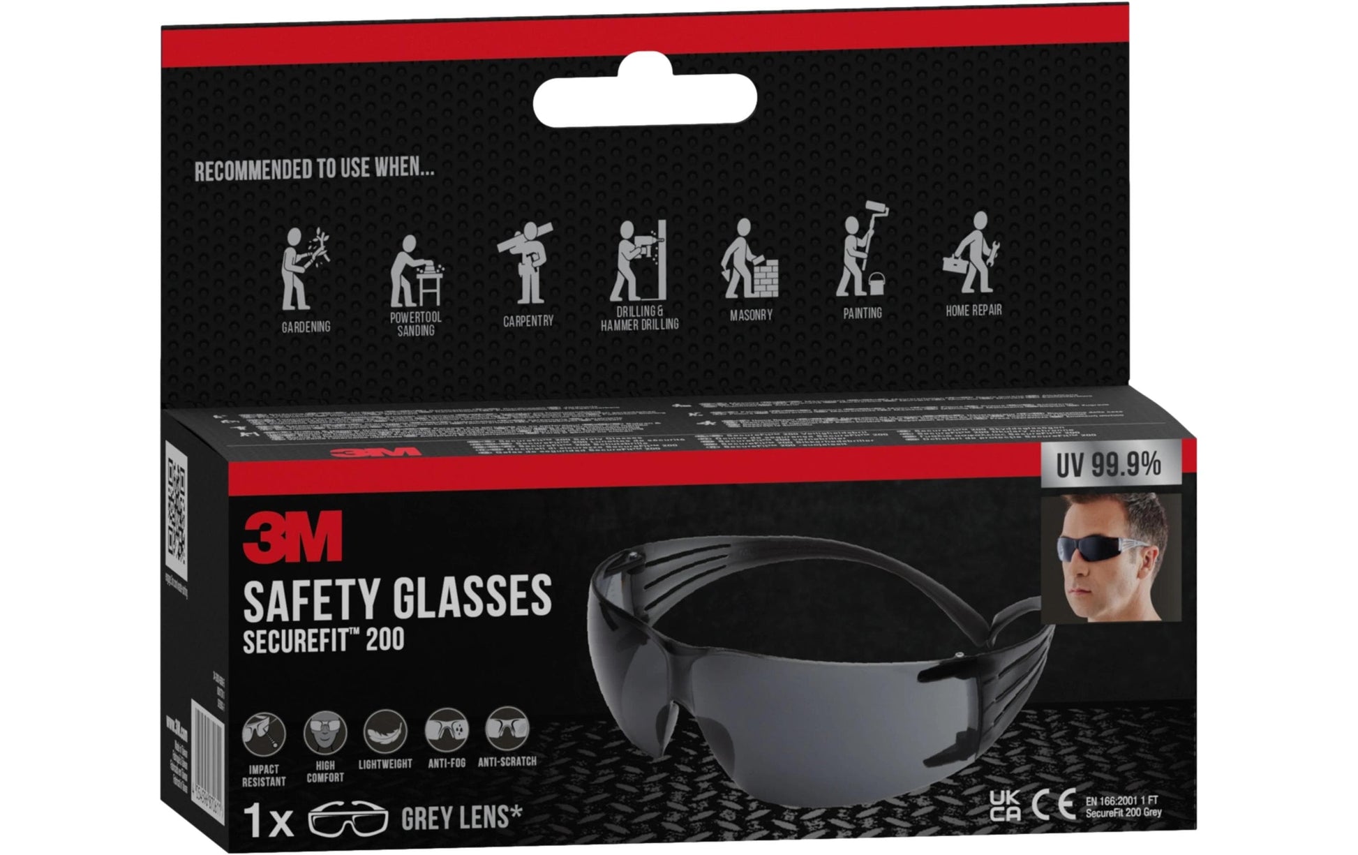 3M Schutzbrille SecureFit 200 – Grau, beschlagfrei, kratzfest, UV-Schutz