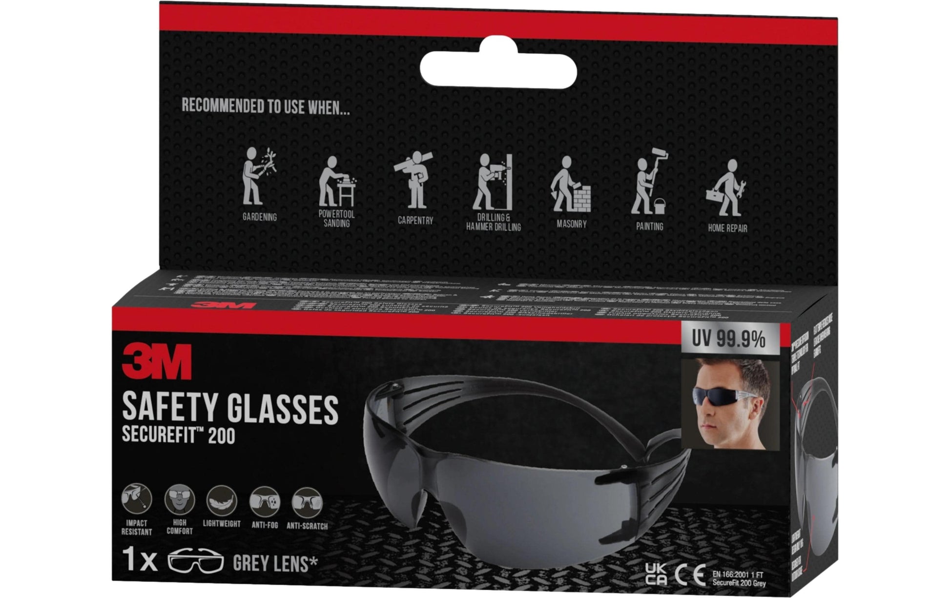 3M Schutzbrille SecureFit 200 – Grau, beschlagfrei, kratzfest, UV-Schutz