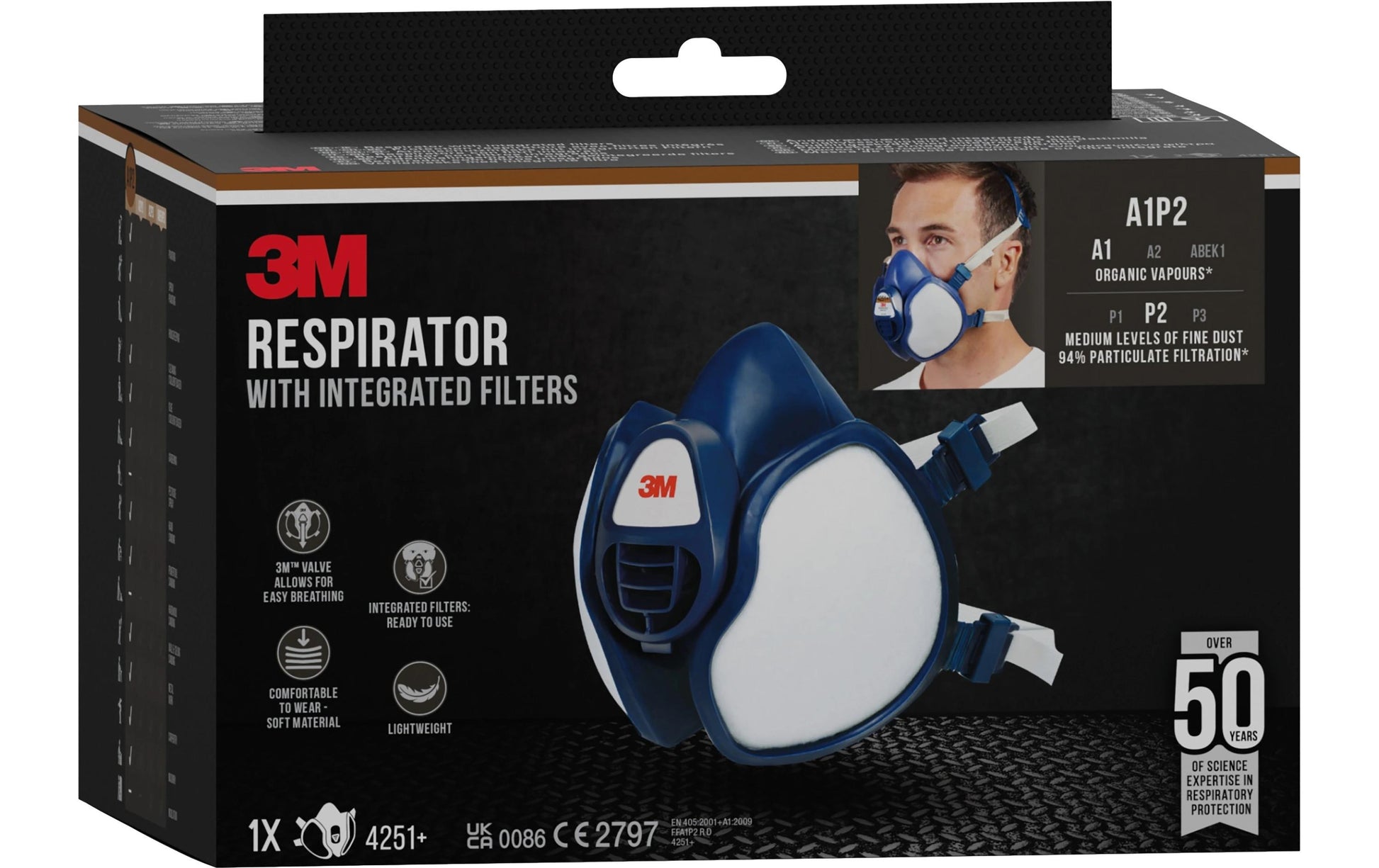 3M Atemschutzmaske A1/P2 – mit Ventil, Einheitsgrösse, Blau – 1 Stück