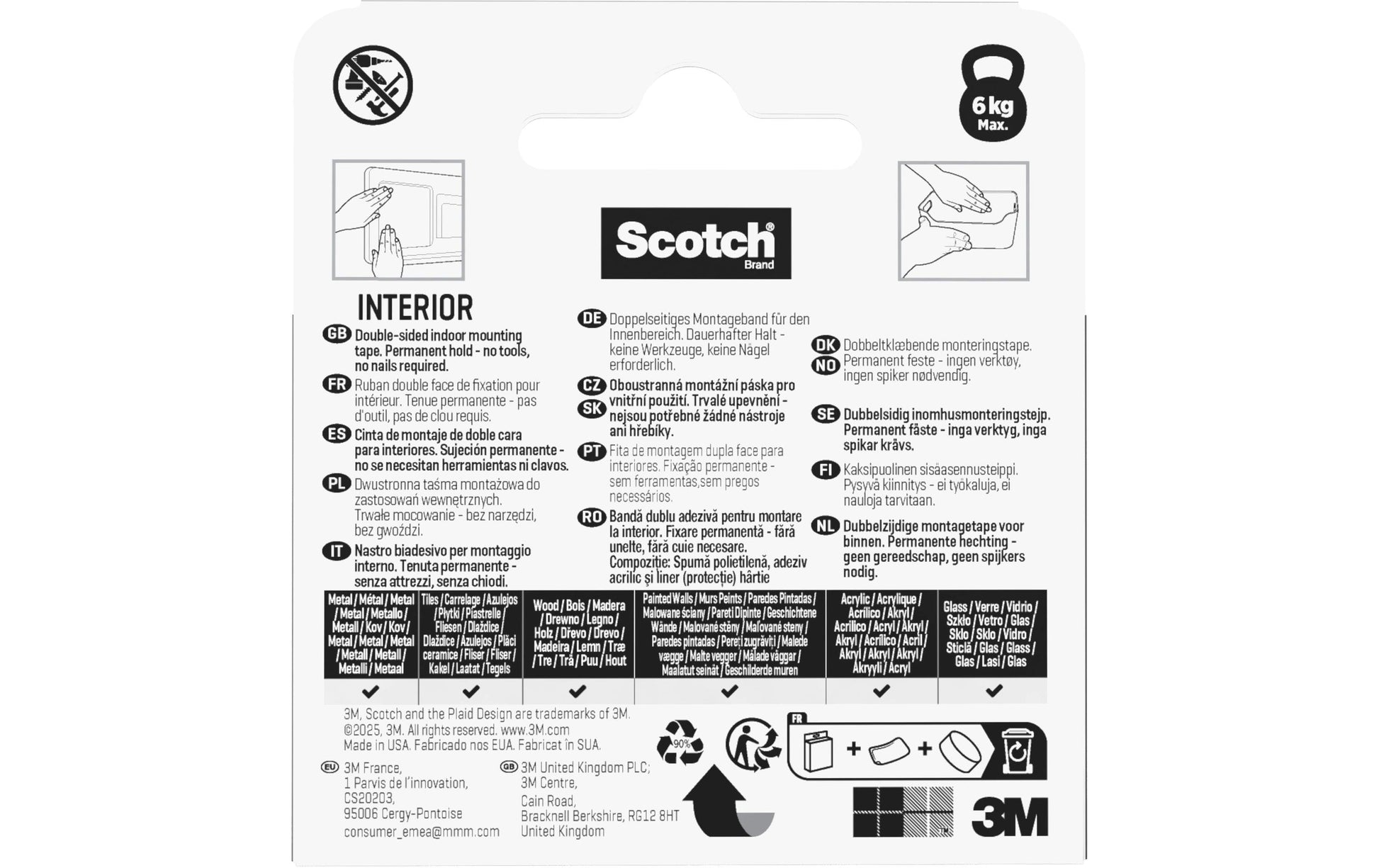 Scotch Montageband – 19 mm × 1,3 m, Grün, Weiss, Innen, 1 Rolle