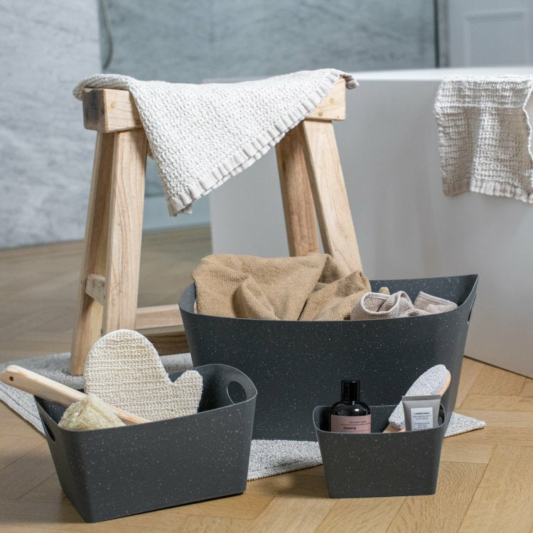 Koziol BOXXX S Aufbewahrungsbox 1 l – Recycelbarer Kunststoff – Grau – mit Griffen – 187 × 108 × 128 mm