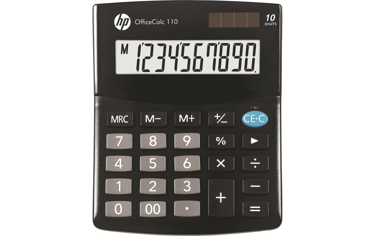 HP Taschenrechner 110 – 10-stellig – Solar/Batterie – Schwarz