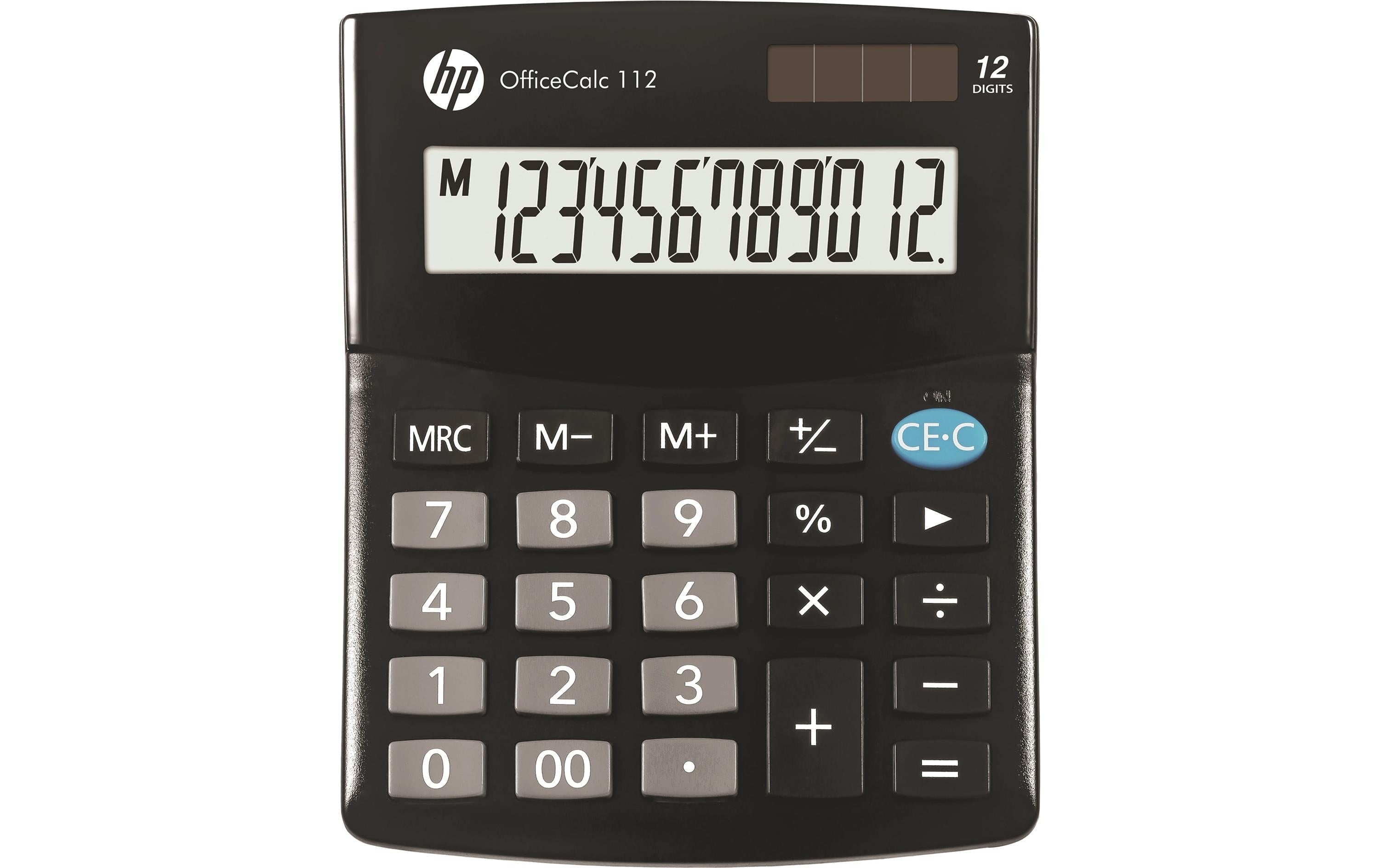 HP Hewlett-Packard Tischrechner 112 – 12-stellig – Solar/Batterie – Schwarz