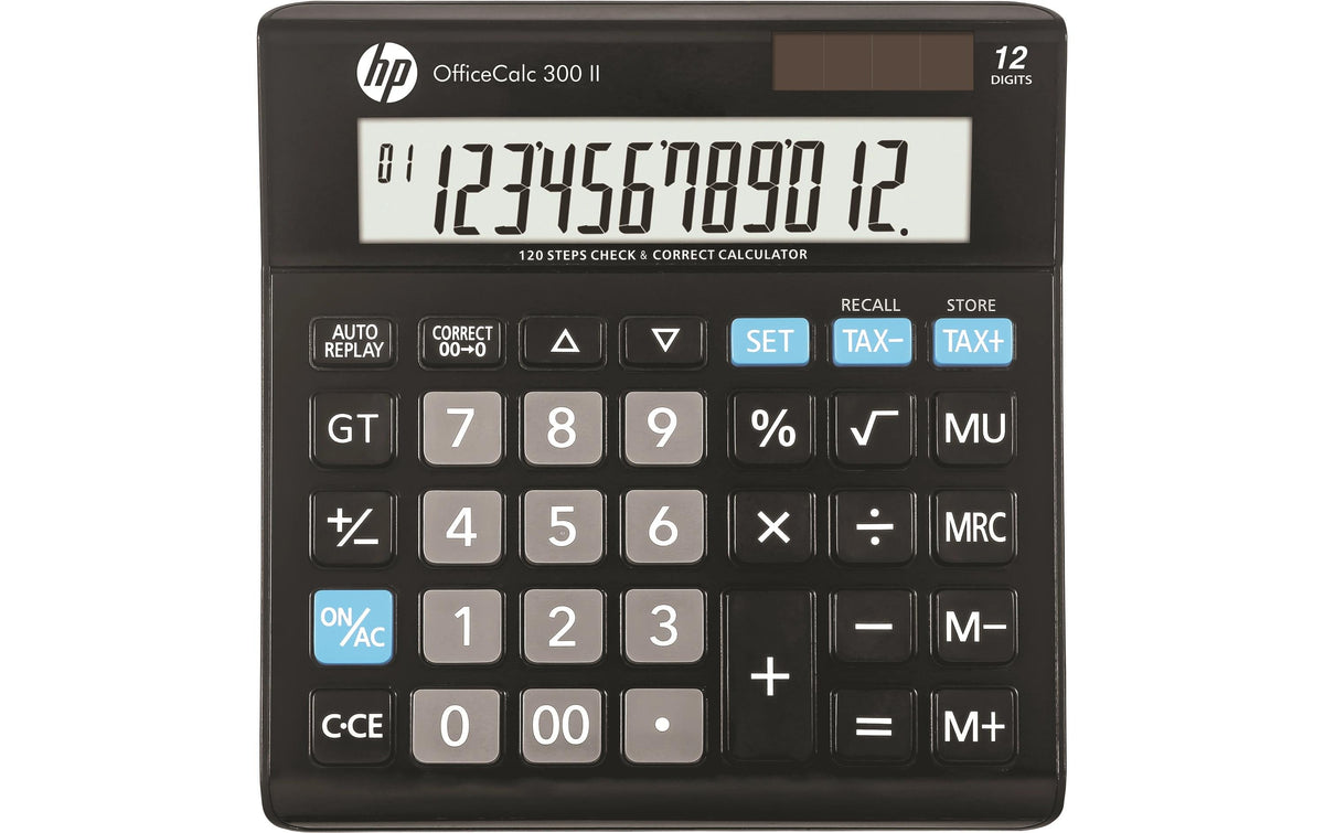 HP Tischrechner Office 300 – 12-stellig – Solar/Batterie – Schwarz