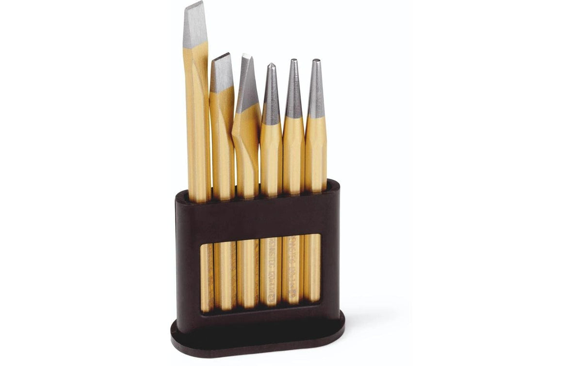 RENNSTEIG 9R 421 000 0 Meissel-Set – 2× Flachmeissel, 1× Kreuzmeissel, 2× Durchtreiber – Chrom-Vanadium-Stahl
