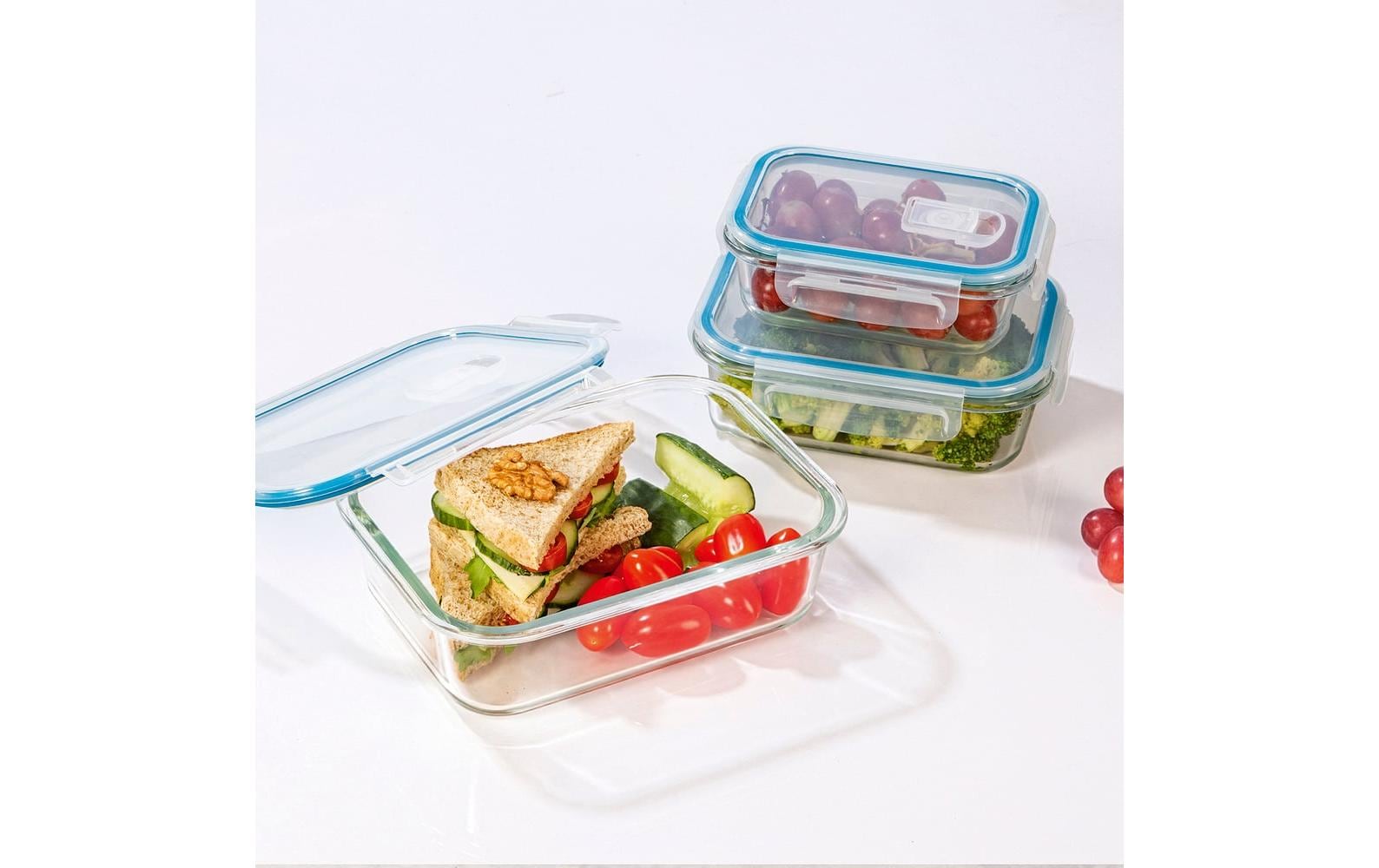 Gourmetmaxx Vorratsdose 1,5 l, Glas (Borosilikat)/PP/Silikon, Transparent/Blau