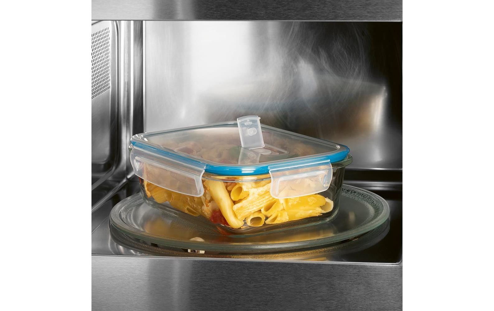 Gourmetmaxx Vorratsdose 1,5 l, Glas (Borosilikat)/PP/Silikon, Transparent/Blau