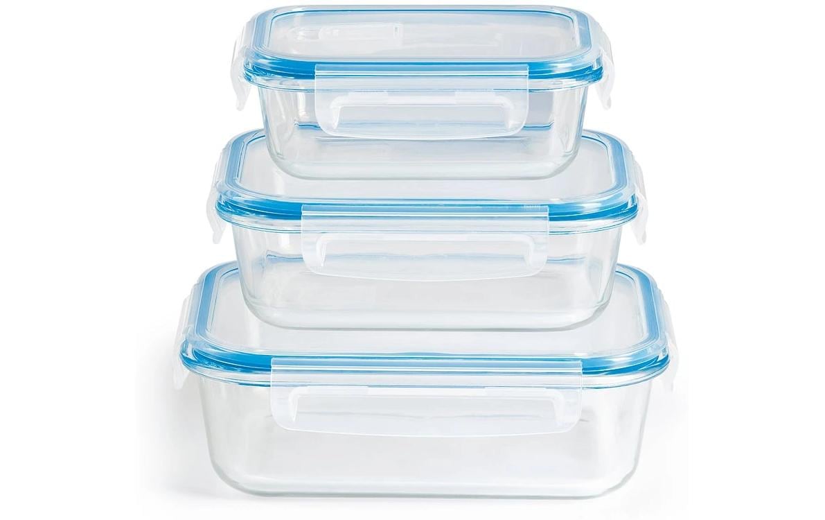 Gourmetmaxx Vorratsdose 1,5 l, Glas (Borosilikat)/PP/Silikon, Transparent/Blau