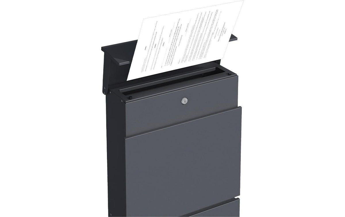 Holmberg Schmaler Paket-Briefkasten – Stahl – Anthrazit – CH-Post – 390 × 1150 × 142 mm