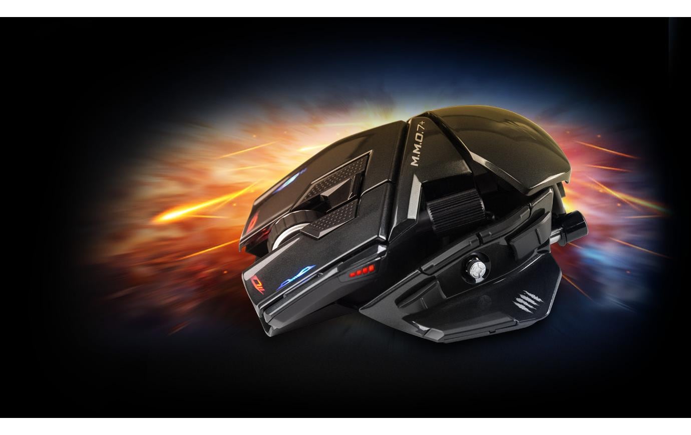Mad Catz M.M.O. 7+ – Gaming-Maus – Kabellos (2,4 GHz), Kabelgebunden (USB-C), 26000 DPI, Rechts, Schwarz