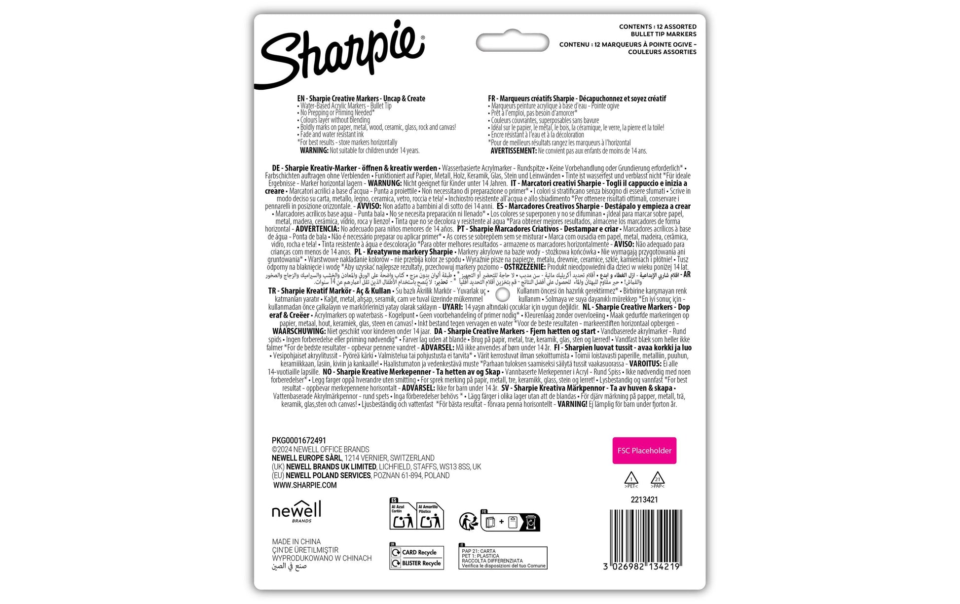 Sharpie Acrylmarker – Rundspitze 2,5 mm – Erdtöne – 12er-Set