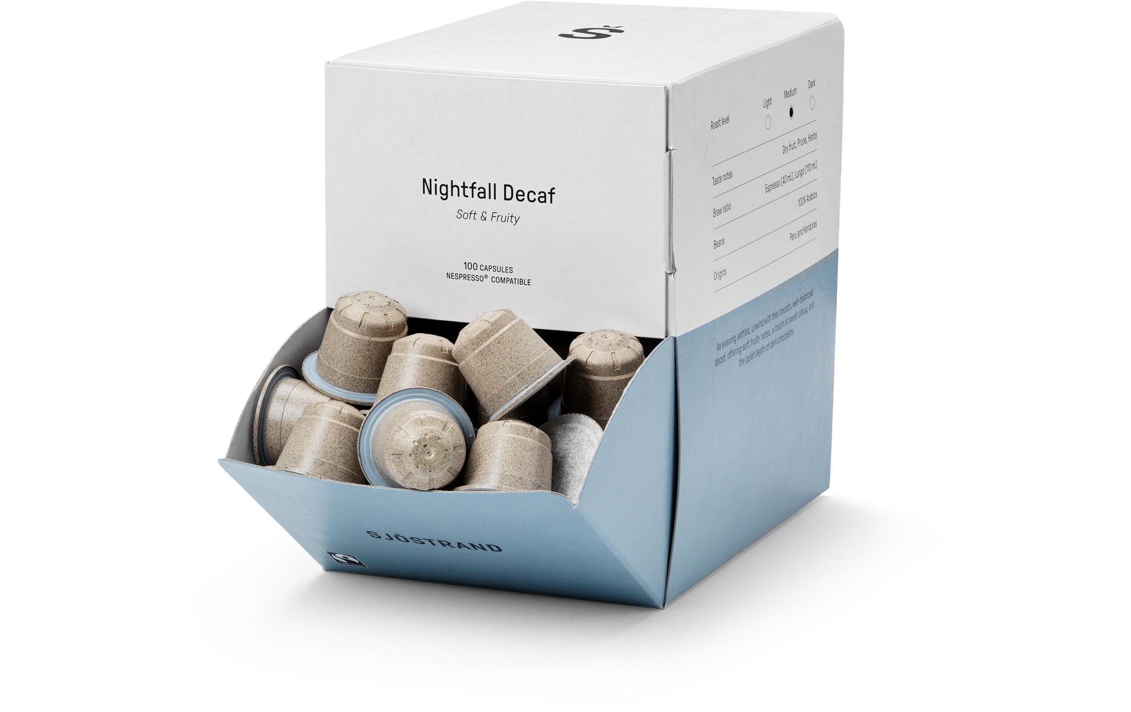 Sjöstrand Nightfall Decaf – Kapseln für Nespresso – Espresso, entkoffeiniert, Bio, 100 Kapseln