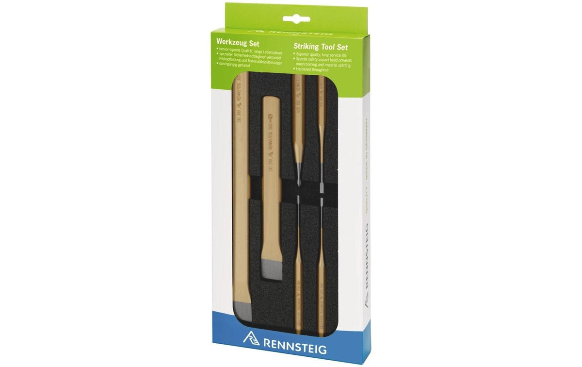 RENNSTEIG Meissel-Set – Meissel 200/300 mm, Körner 150 mm (Ø 6 mm), Stanzwerkzeuge Ø 3–10 mm – 8-teilig