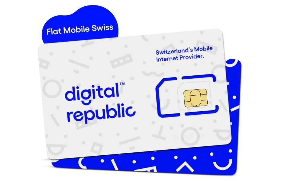 Digital Republic SIM-Karte, Flat Mobile Swiss, 365 Tage, 2 GB Roaming (EU/USA/UK) – für Mobiltelefone – Weiss
