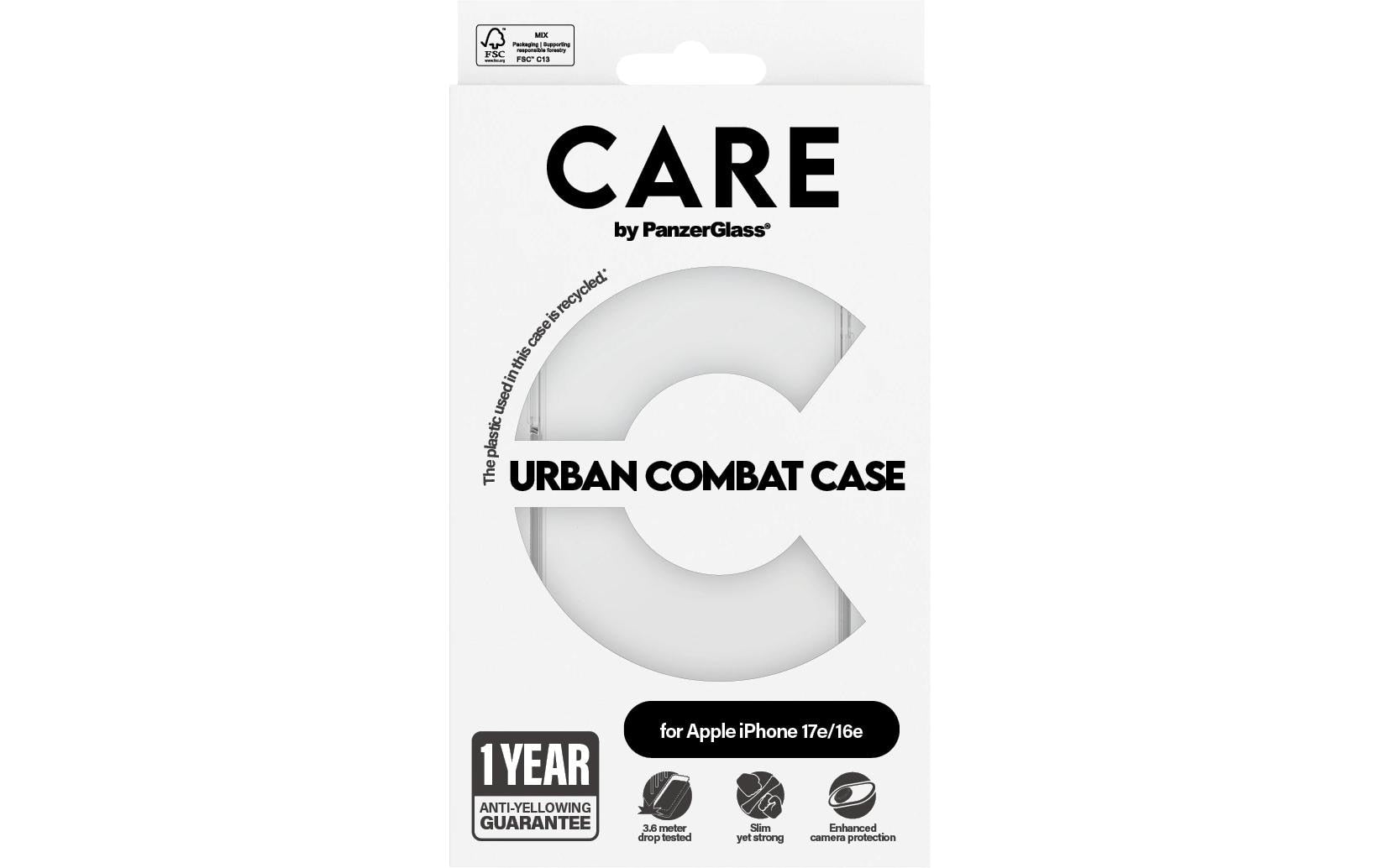 Care Urban Combat Rugged-Case – für Apple iPhone 16e/17e, Kunststoff, Transparent, bis 3,6 m sturzsicher