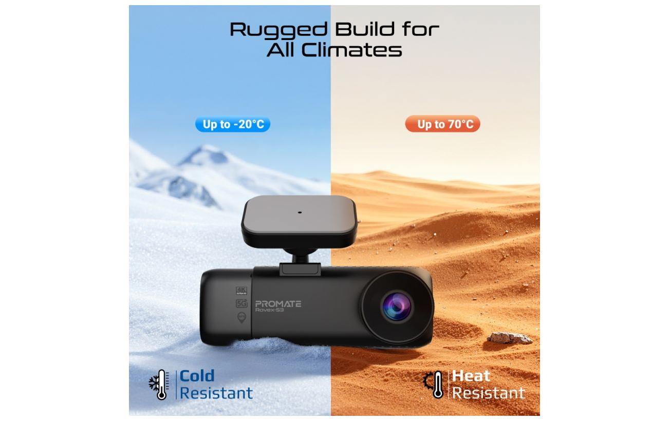Promate Rovex-S3 – Dashcam, 4K, GPS, WLAN, Rückfahrkamera