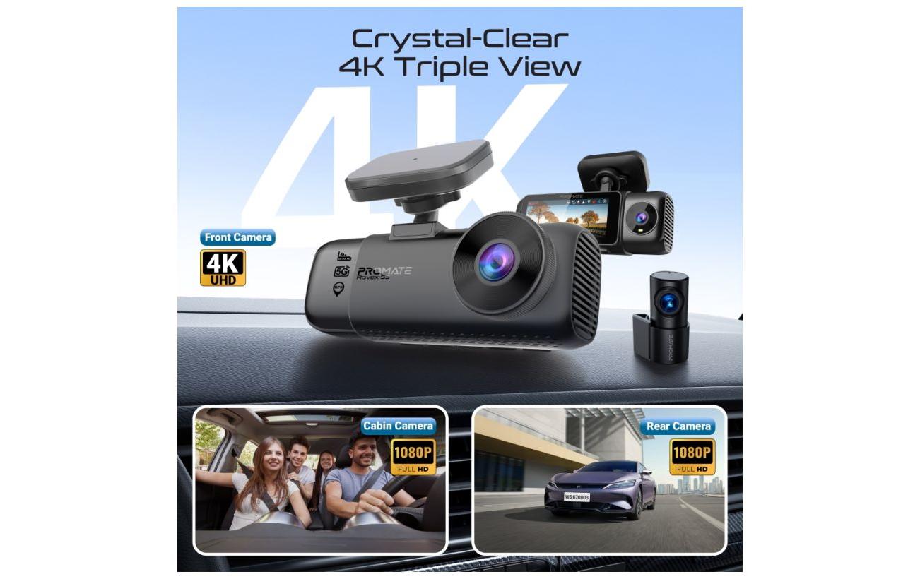 Promate Rovex-S3 – Dashcam, 4K, GPS, WLAN, Rückfahrkamera