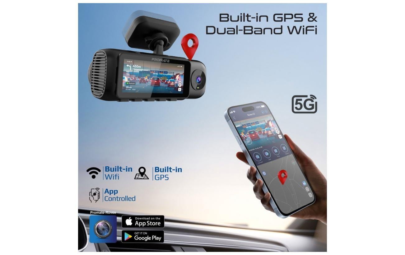 Promate Rovex-S3 – Dashcam, 4K, GPS, WLAN, Rückfahrkamera