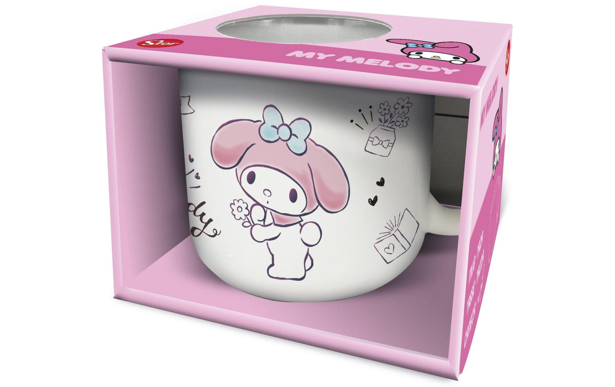 Stor My Melody Tasse – 414 ml, Keramik, Rosa/Weiss
