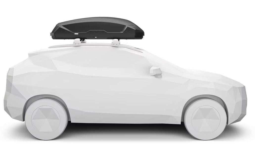 Thule Dachbox Pulse 2 M – mit Schloss – für SlideBar, WingBar – 400 l (6 Ski/4 Snowboards) – schwarz