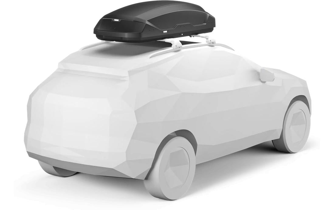 Thule Dachbox Pulse 2 M – mit Schloss – für SlideBar, WingBar – 400 l (6 Ski/4 Snowboards) – schwarz