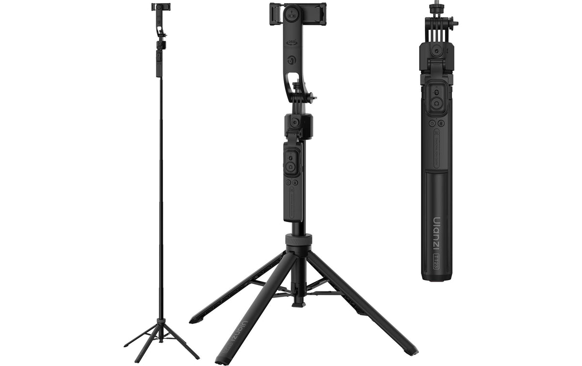 Ulanzi Selfie-Stick-Stativ, Auto-Tracking, ausziehbar bis 163 cm – für Smartphone – Schwarz