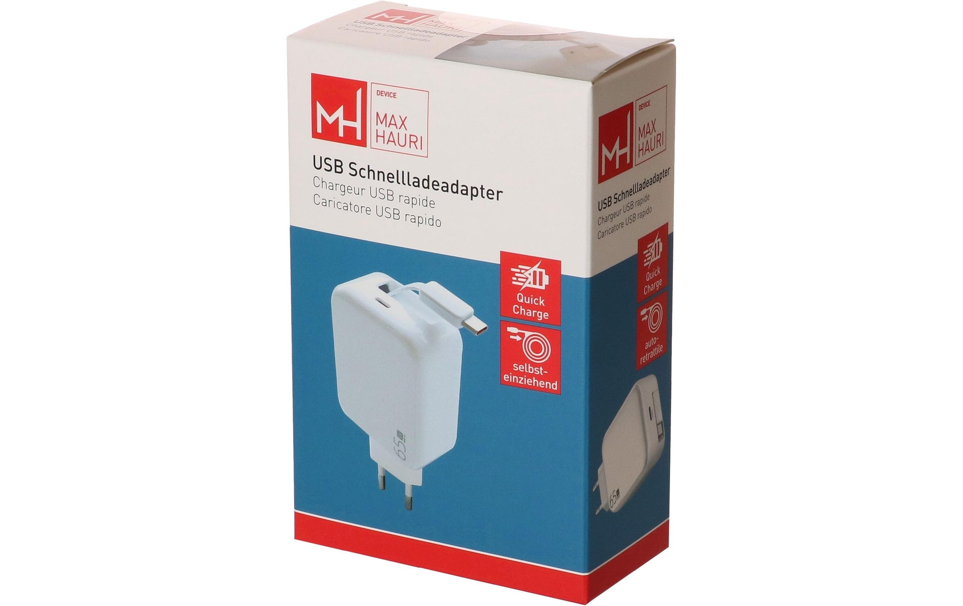 Max Hauri AG Max Hauri USB-Ladegerät 2×65 W – USB-C×2 – PD, QC, GaN – Weiss