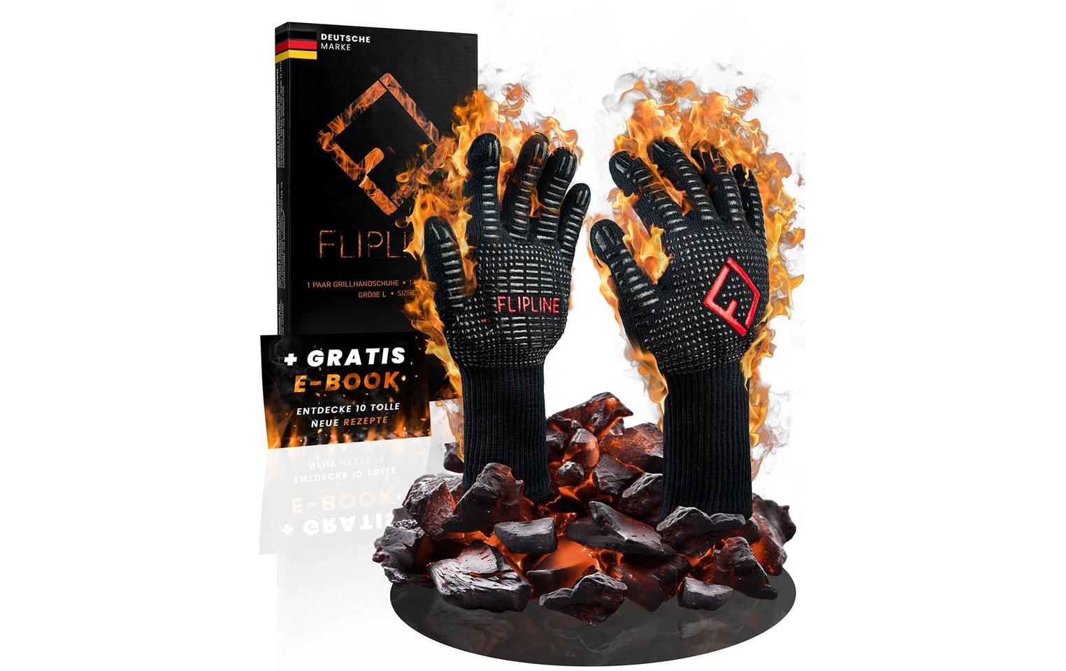 Flipline Grillhandschuhe L, Baumwolle/Silikon, Schwarz, für Grill