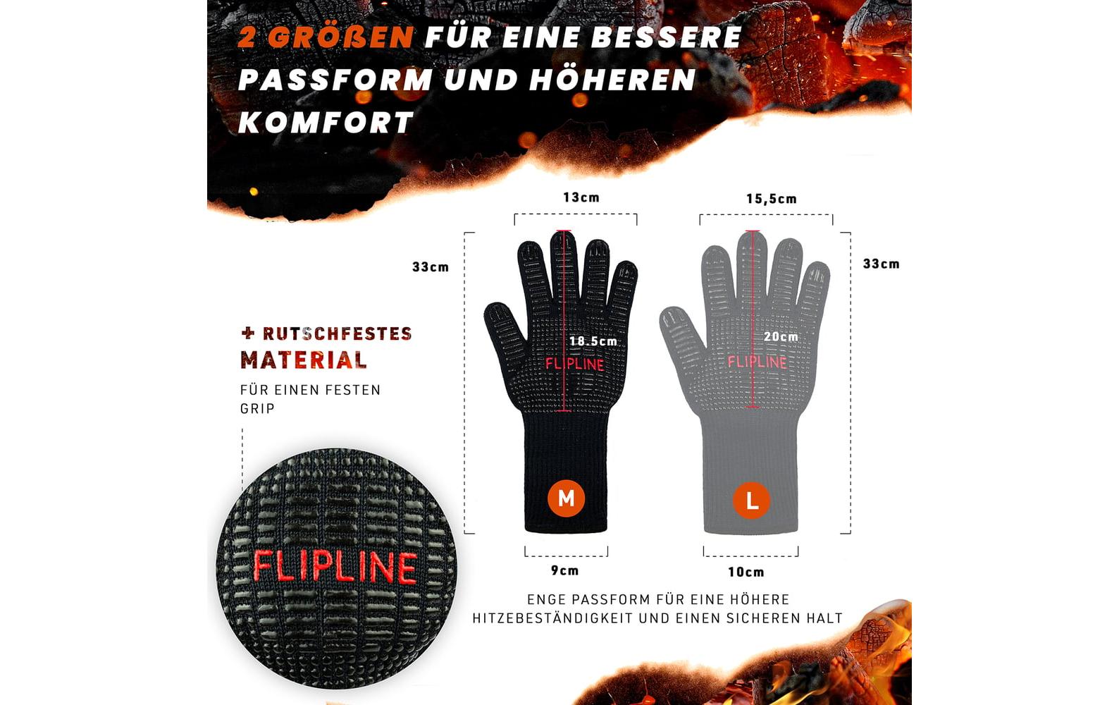 Flipline Grillhandschuhe, Grösse M, Baumwolle/Silikon, Schwarz, für Grill
