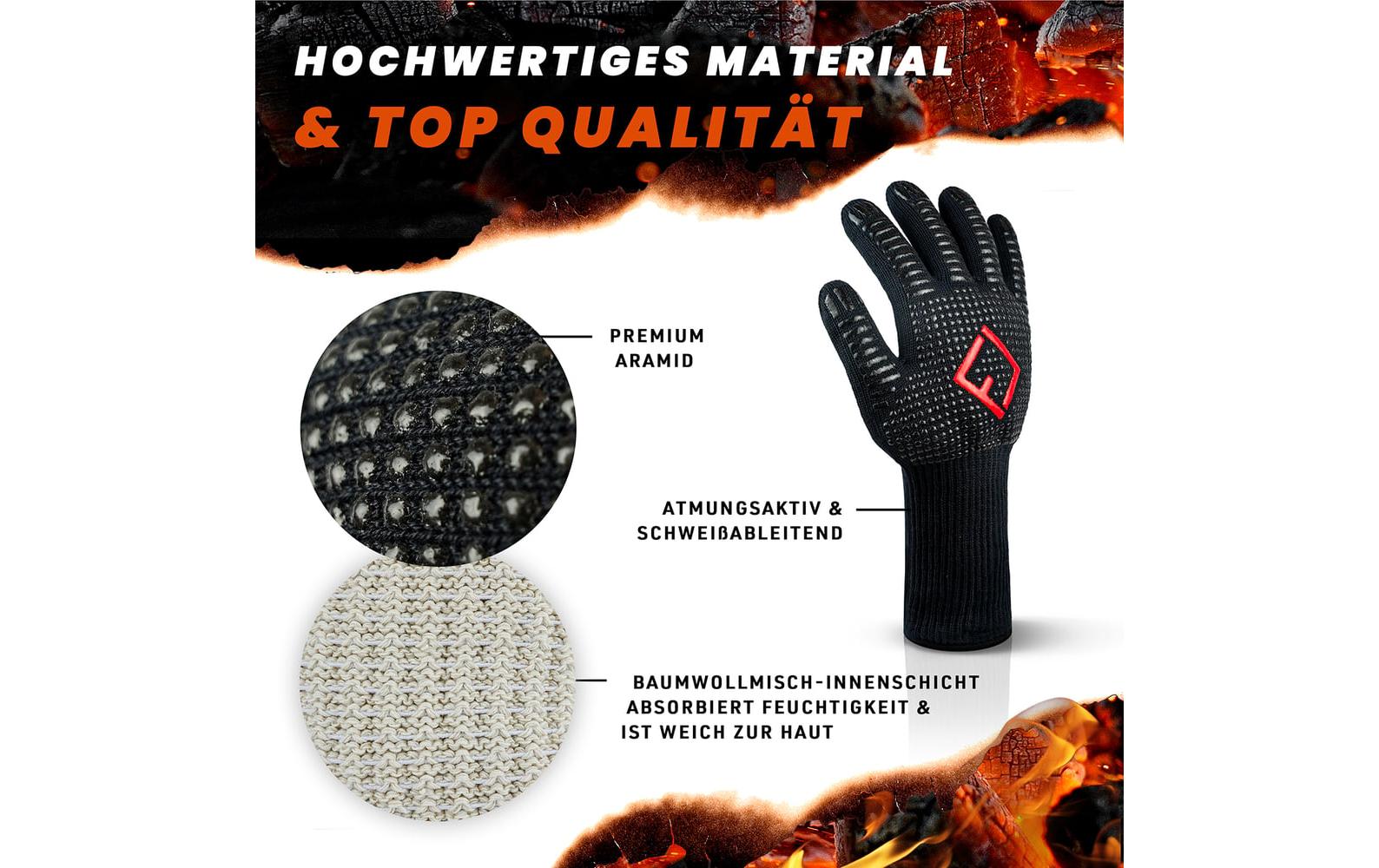 Flipline Grillhandschuhe L, Baumwolle/Silikon, Schwarz, für Grill