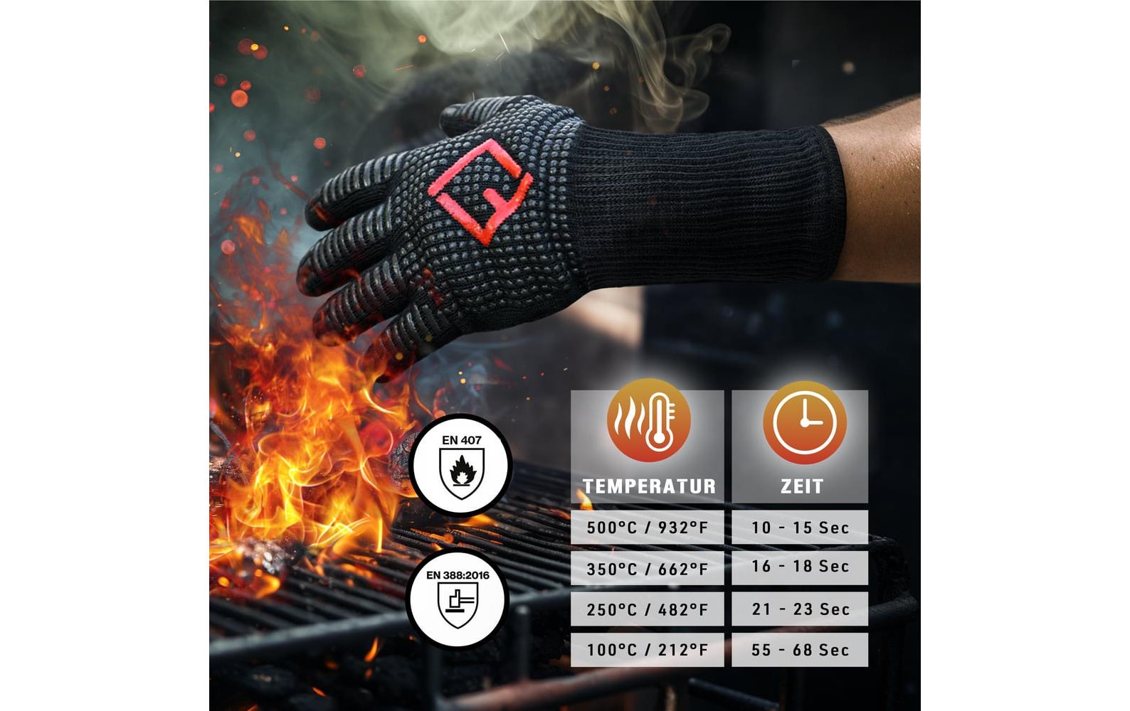 Flipline Grillhandschuhe L, Baumwolle/Silikon, Schwarz, für Grill