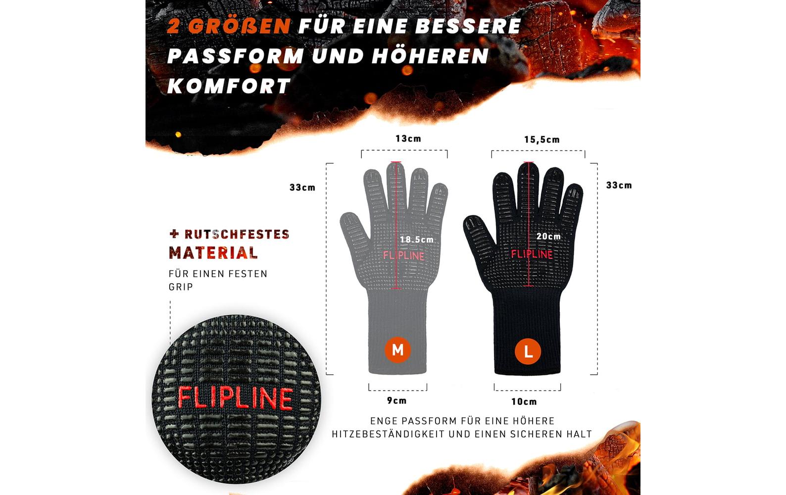 Flipline Grillhandschuhe L, Baumwolle/Silikon, Schwarz, für Grill