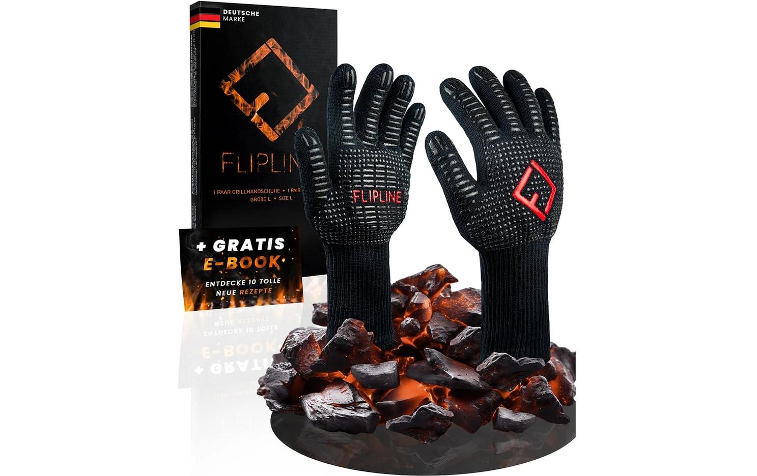 Flipline Grillhandschuhe L, Baumwolle/Silikon, Schwarz, für Grill