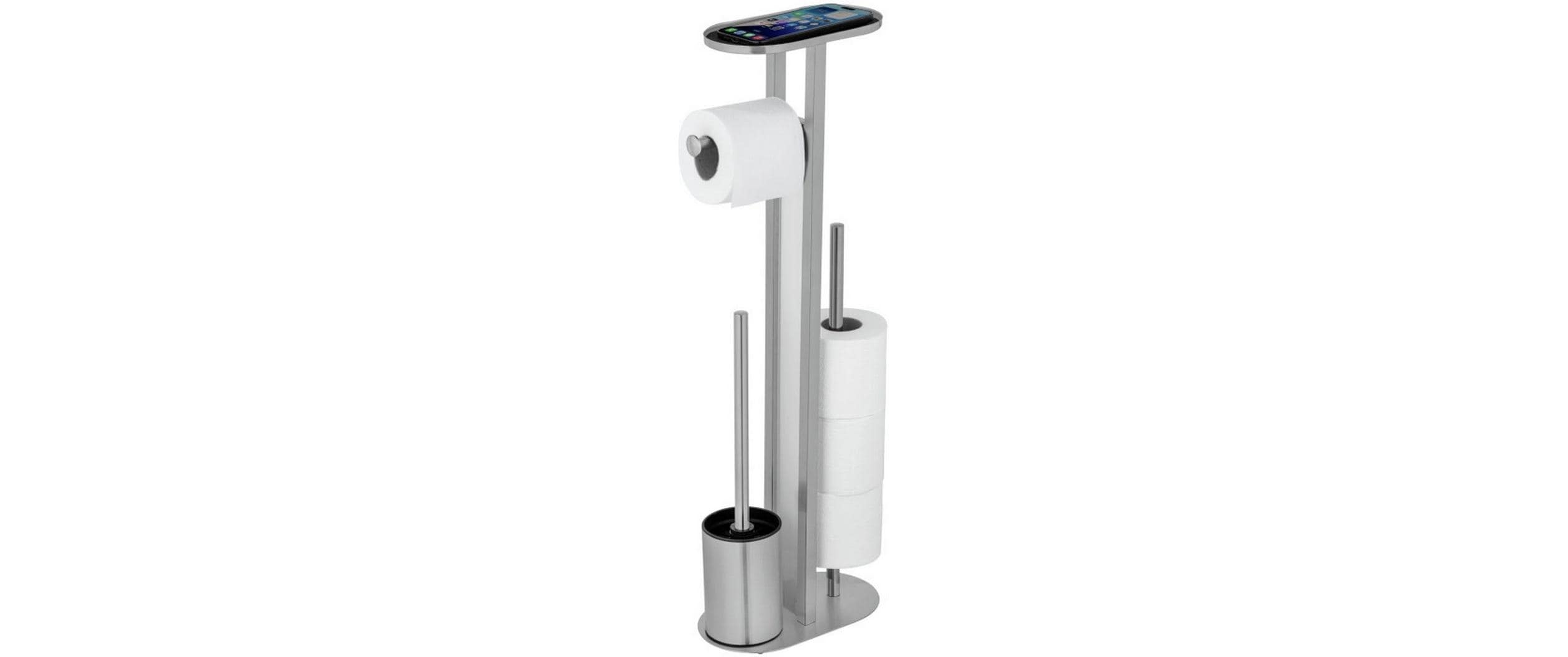 Wenko Orea – WC-Bürstenset – Glas, pulverbeschichteter Stahl, Weiss, H 70 cm