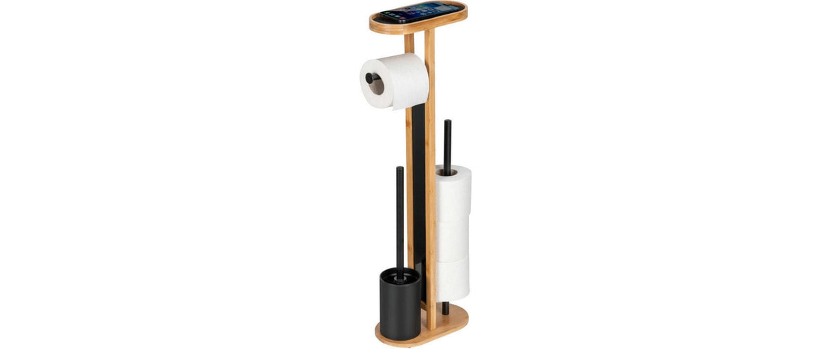 Wenko Orea – WC-Bürstenset – Bambus, Sicherheitsglas, Stahl, Braun, H 70 cm