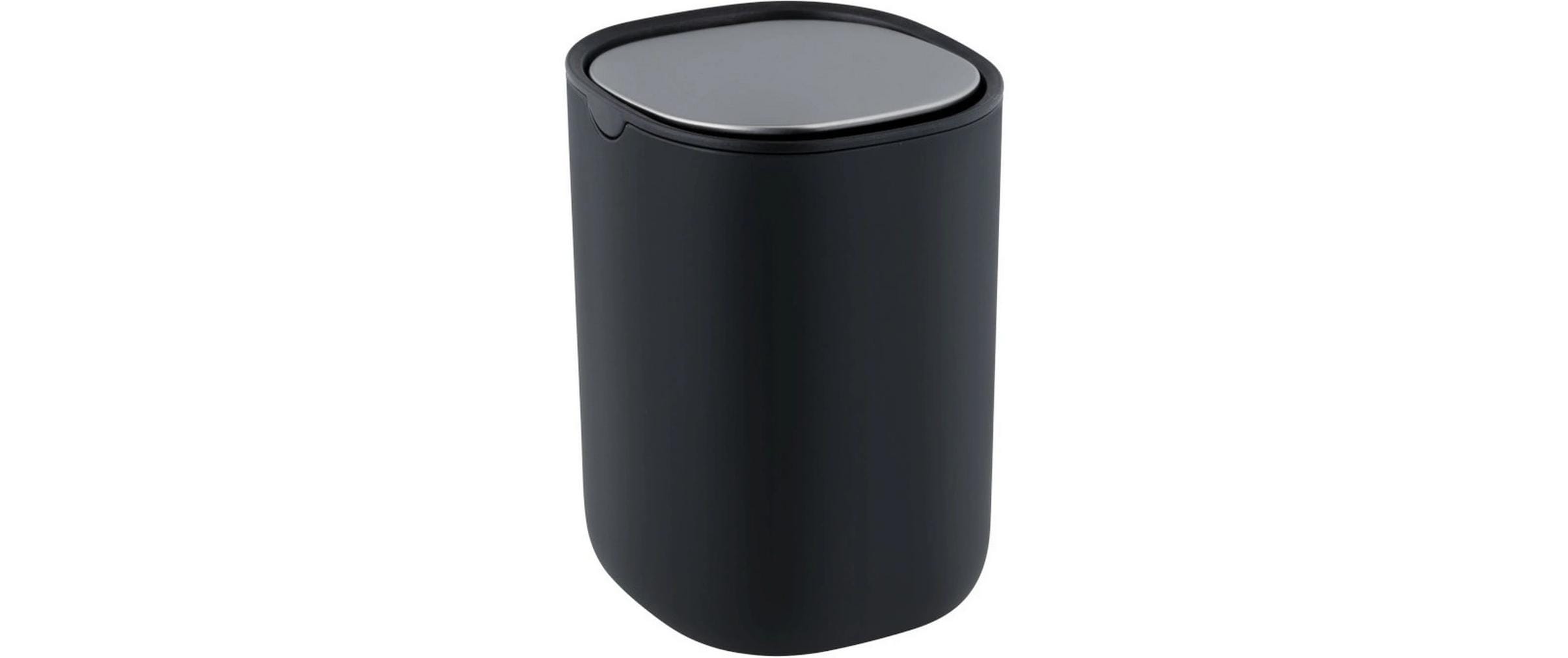 Wenko Schwingdeckel-Abfalleimer Frini – 1,5 l – Edelstahl/Kunststoff, rund – schwarz